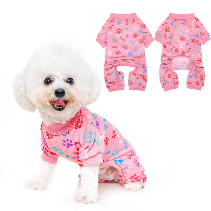 PUPTECK Pink Soft Dog Pajamas - Comfortable Puppy Pjs Keep Warm for Winter Spring Outdoor Indoor, Colorful Paws and Bone Patterns for Small Medium Doggies - PawsPlanet Australia