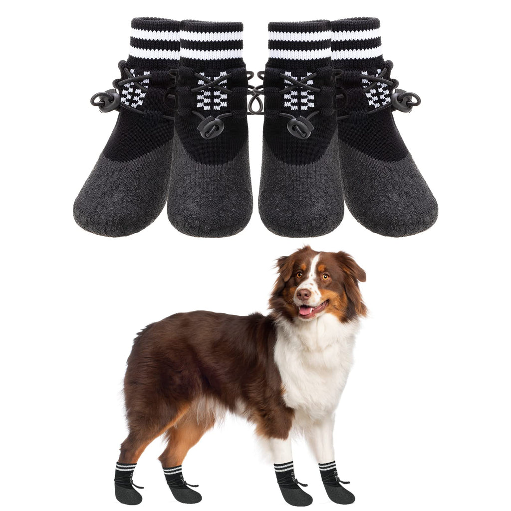 PUPTECK Anti Slip Dog Boots 2 Pairs - Adjustable Pet Paw Protector with Waterproof Bottom, Puppy Socks Traction Control for Indoor Hardwood Floor and Outdoor Walking Small - Paw Width 1.7" BlackWhite - PawsPlanet Australia