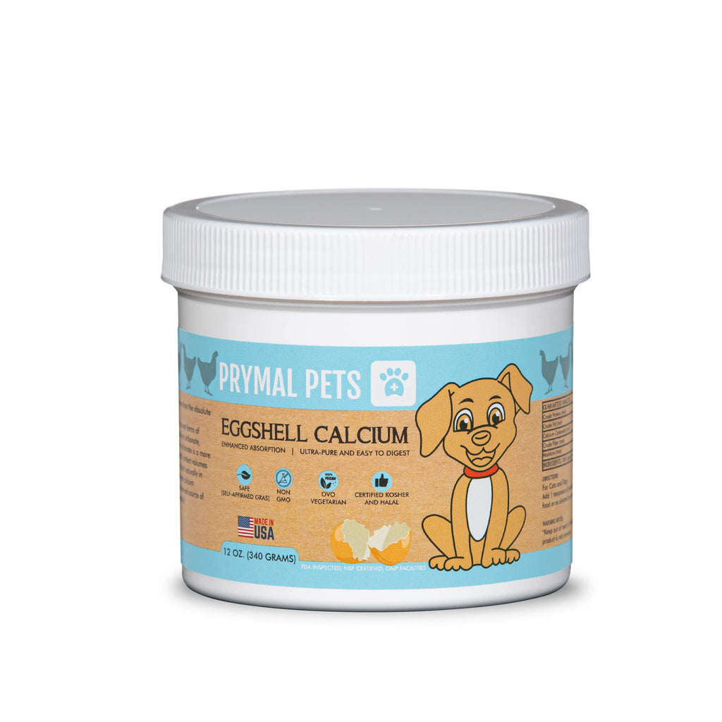 Prymal Pets Eggshell Calcium for Pets - Natural, Ultra-Pure Egg Shell Mineral Powder Supplement for Cats and Dogs - High Absorption, Helps Support Bone, Joint, Teeth, Heart, Immune Health - 12oz - PawsPlanet Australia