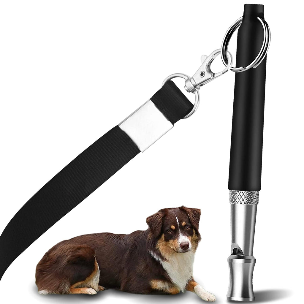 Dog Whistle with Free Lanyard, Adjustable Frequencies Ultrasonic Stainless Steel, Effective Way of Training, Dog Whistles to Stop Barking Black - PawsPlanet Australia