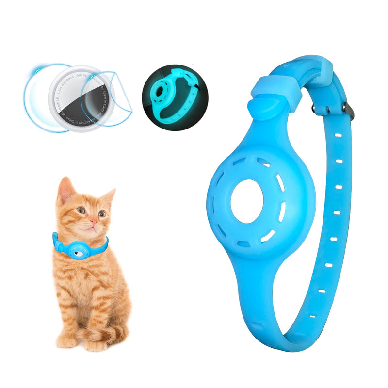 Airtag Cat Collar Airtag Dog Collar Holder with 1 HD Protective Film 4.8-12.8inch Soft Silicone Dog Collars for Apple Airtag on Small Cats Small Dogs Fluorescent Blue - PawsPlanet Australia