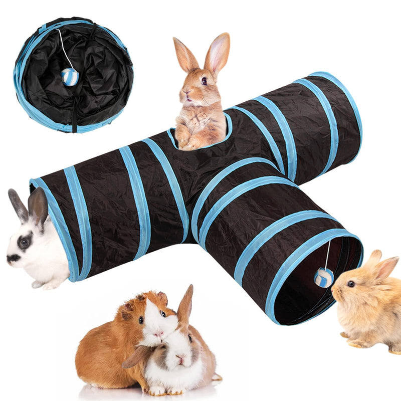 Large Bunny Tunnel 3 Way Collapsible Small Animal Activity Tubes Toys for Rabbits Hamster Chinchilla Guinea Pigs Kitty Blue - PawsPlanet Australia