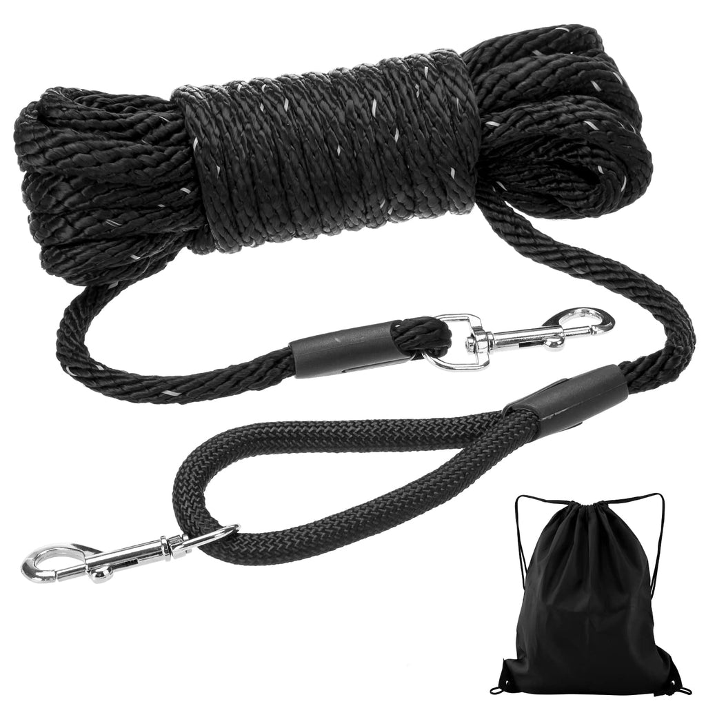 Reflective Dog Training Leash - 30FT Long Rope with Double Hooks, Heavy Duty Tie-Out Leash with Bag, Durable Check Cord for Small Medium Large Dog Walking, Playing, Training - PawsPlanet Australia