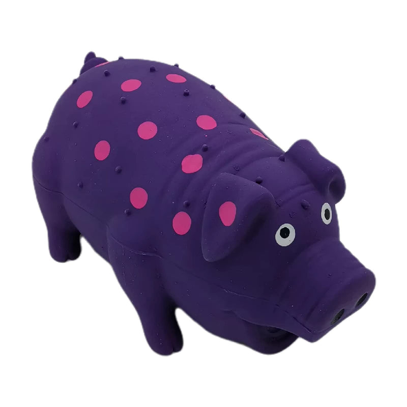 9 Inch Grunting Latex Rubber Dog Toy Polka Dot Pig for Large Dogs Squeeze Interactive Play Purple - PawsPlanet Australia