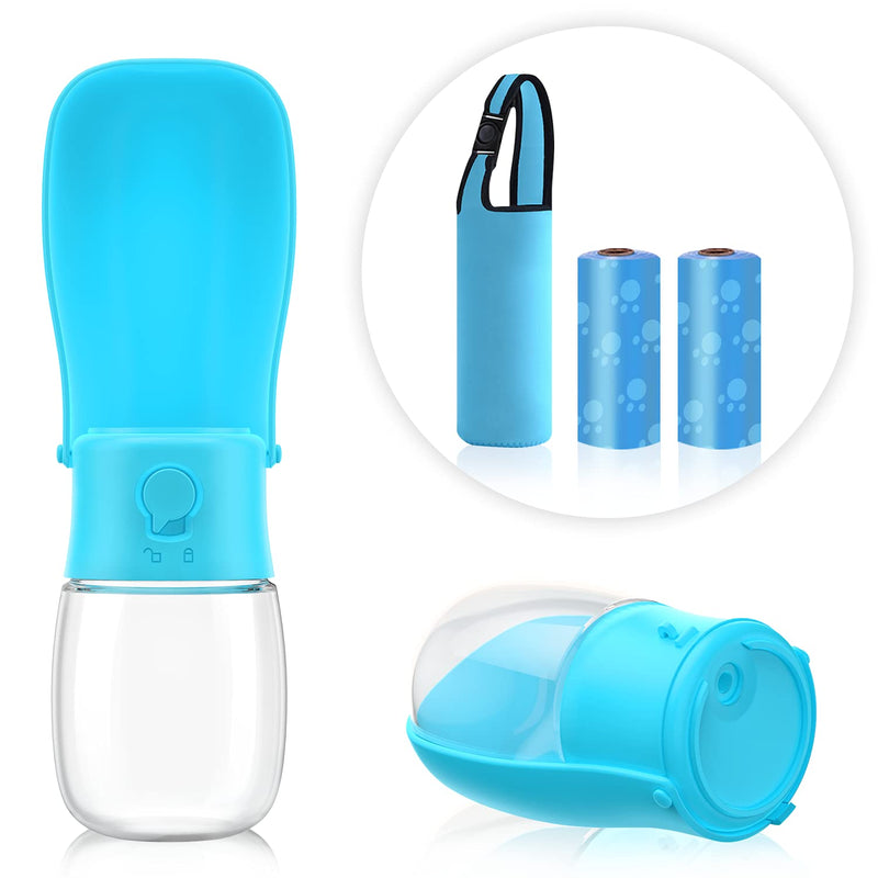Foldable Dog Water Bottle with Waste Bag and Pet Cup Carry Protector, Portable Food Grade Leak Proof Puppy Drinking Dispenser, Outdoor Walking or Travel for Dogs, Cats and Other Animals 10OZ-Blue - PawsPlanet Australia
