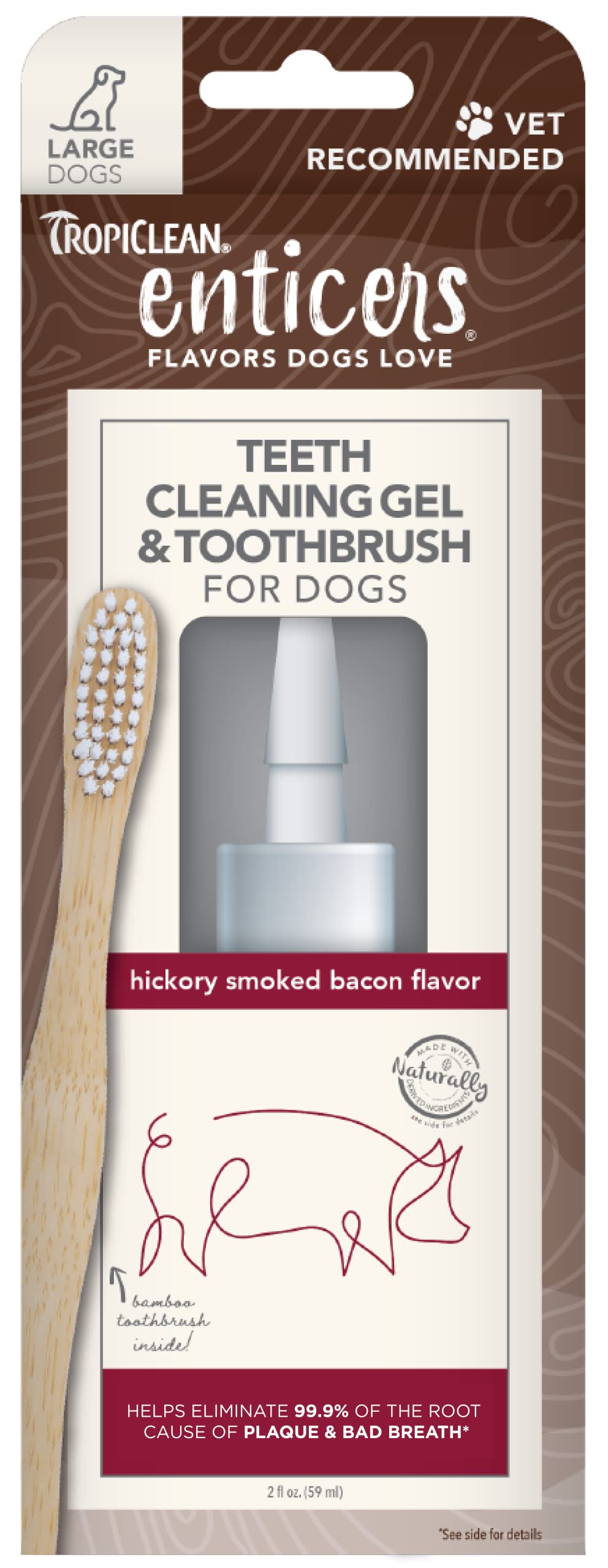 TropiClean Enticers Teeth Cleaning Gel & Toothbrush for S/M Dogs - Hickory Smoked Bacon Flavor, 2oz - Bamboo Brush Speeds Up Plaque Removal - Gel Helps Fight Bad Breath Gel + S/M Toothbrush - PawsPlanet Australia