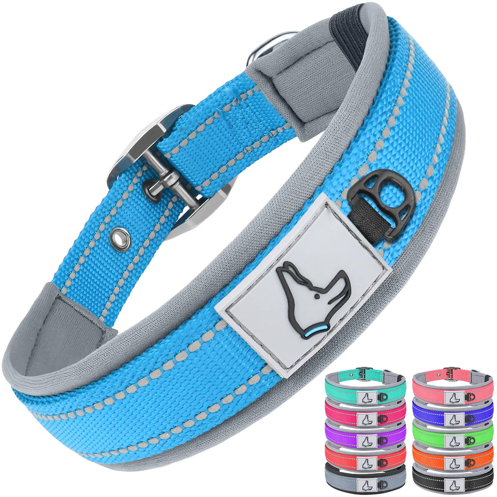 Dynmeow Dog Collar,Double Layer Reflecive Thick Nylon Built,Neoprene Padded,Soft and Breathable,11 Colors and 4 Sizes for Small Medium Large and Extra-Large Breeds Dogs Small(Pack of 1) Aqua Blue - PawsPlanet Australia