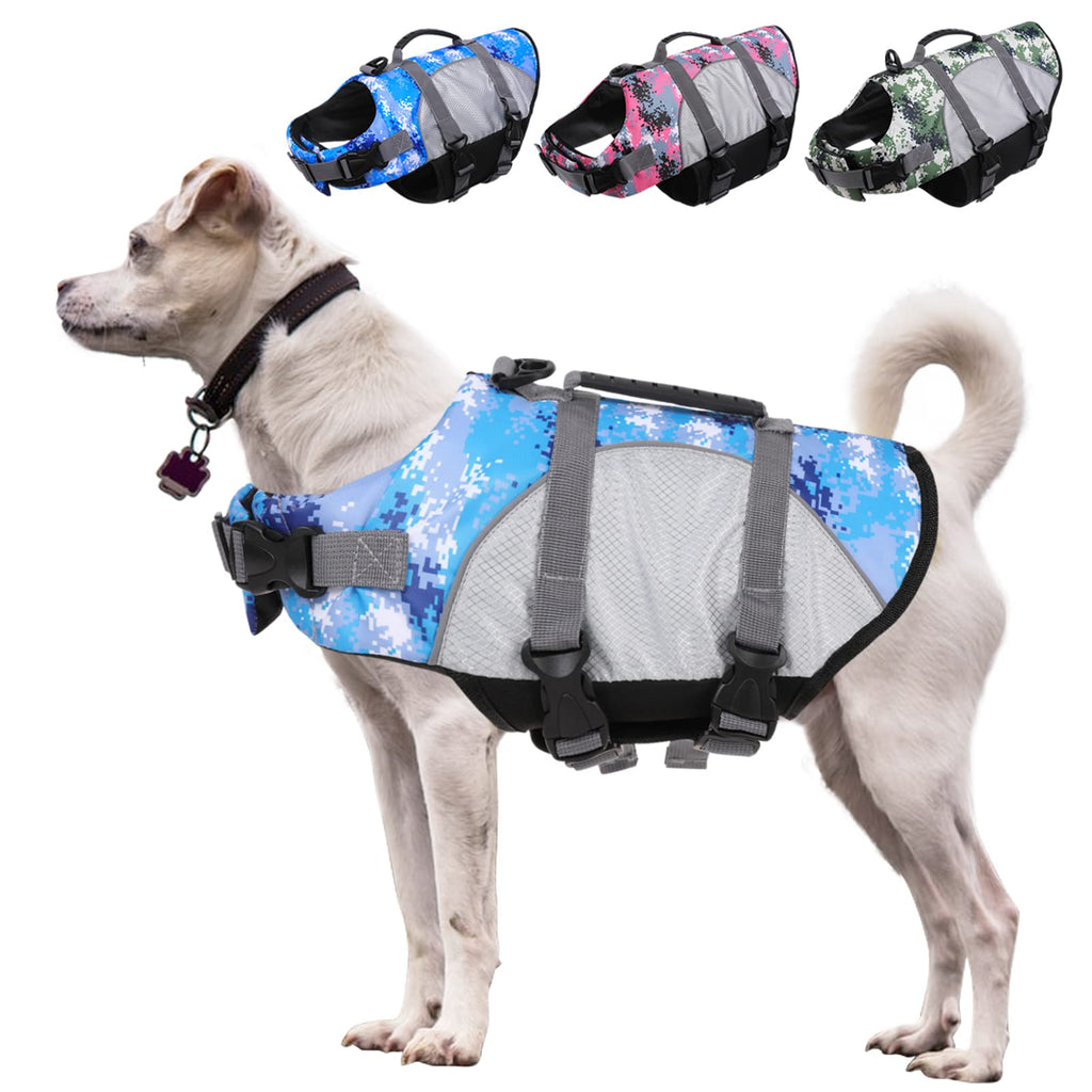 SAWMONG Dog Life Jacket for Small Medium Large Dogs, Adjustable Dog Flotation Vest, Dog Safety Life Vest with Rescue Handle for Swimming X-Small Blue (1) - PawsPlanet Australia