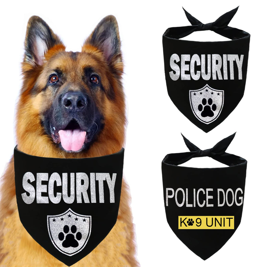 Waghaw Police Dog Security Dog K-9 Dog Bandana Dog Cop Scarf for Small Medium Large Dogs Pets Black Black（Pack of 2） - PawsPlanet Australia