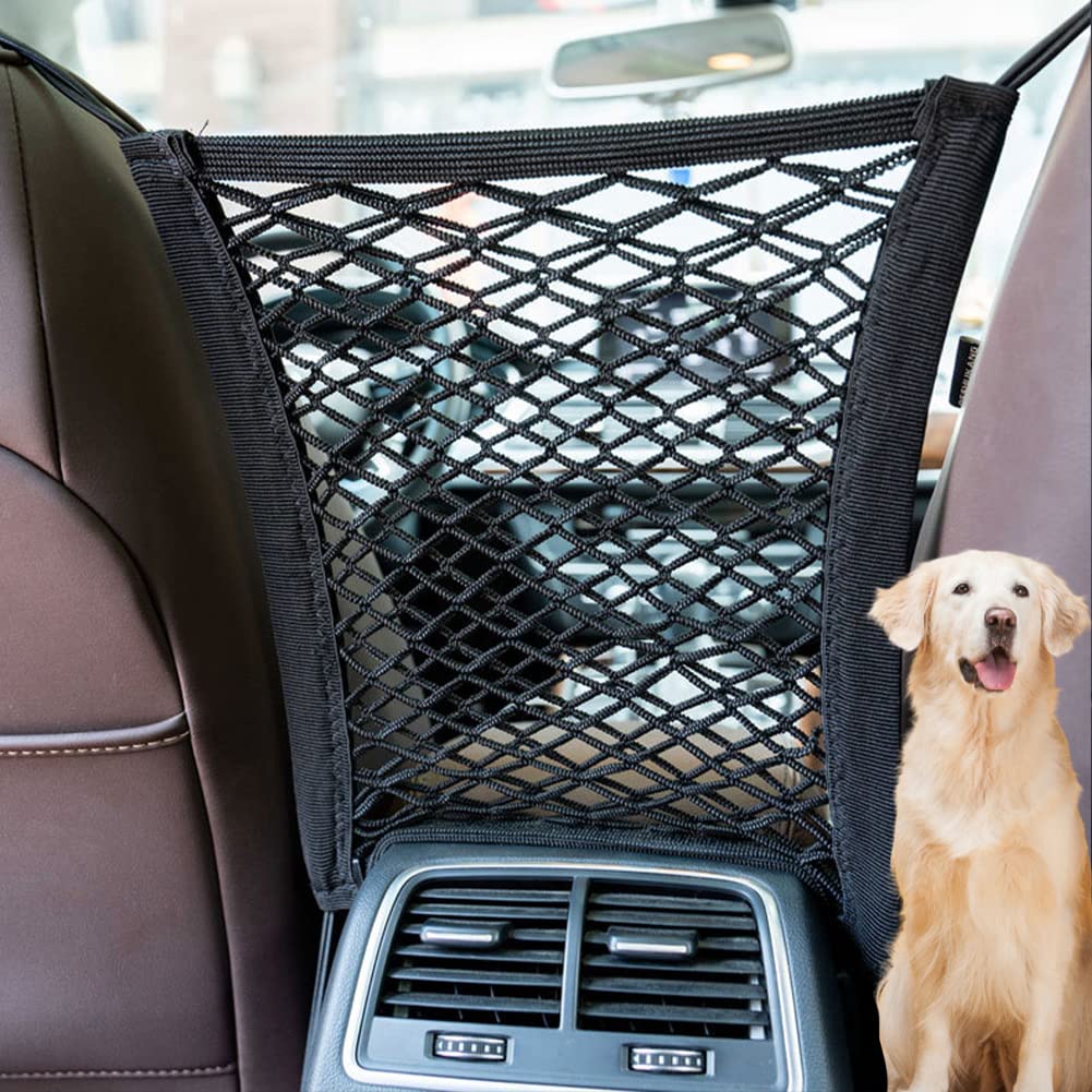 FEimaX Dog Car Net Barrier Pet Barriers Between Seats with Auto Safety Mesh Organizer, Storage Bag Universal for Cars, SUVs, Trucks, Safe Drive with Baby Pets 2 Layer 11 X 10.6 IN - PawsPlanet Australia