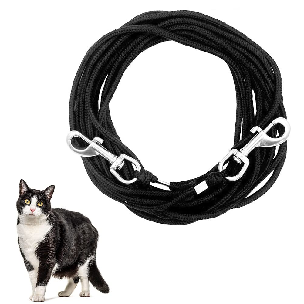 OFPUPPY Long Cat Leash - 26 FT Escape Proof Cat Lead for Outside, Walking Nylon Braided Long Cat Tie Out Pet Rope Leash Black 20 FT - PawsPlanet Australia