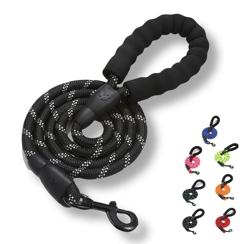 5 FT Sturdy and Durable Dog Leash with Comfortable Sponge Non-Slip Grip and Highly Reflective Lines for Medium to Large Dogs Black - PawsPlanet Australia