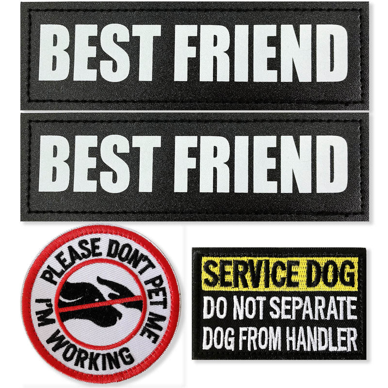 4 Pcs Reflective Dog Patches for Service Dog Vest Tactical Hook Loop Harness Removable Patch Set with Velcro Embroidered, Best Friend & Don’t Pet Me Dog & do not Separate (Best Friend) - PawsPlanet Australia