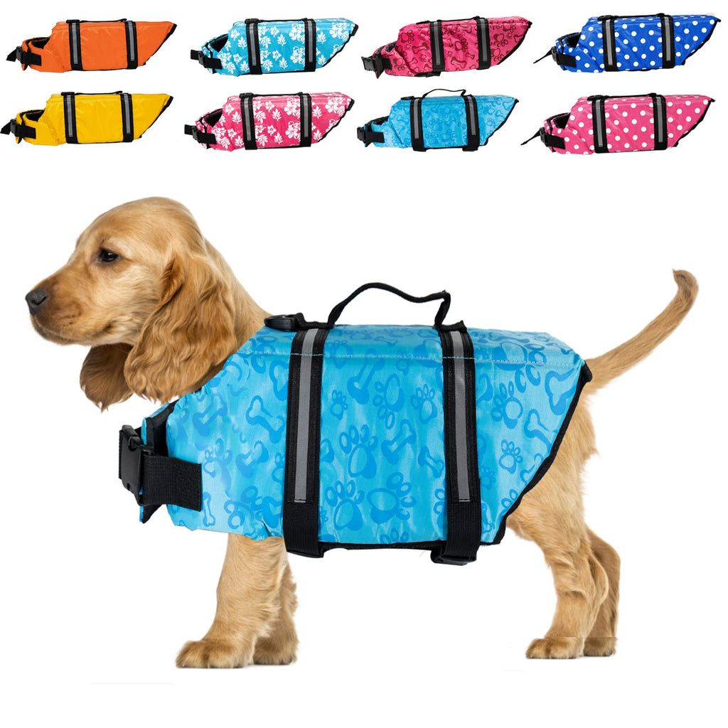 JOYPAWS Dog Life Jackets, Safety Swimsuit, Reflective & Easy-Fit Preserver Vests with Superior Buoyancy & Rescue Handle for Doggie and Older Dogs Spring Swimming Boating Pool Beach XX-Small Blue Bone - PawsPlanet Australia