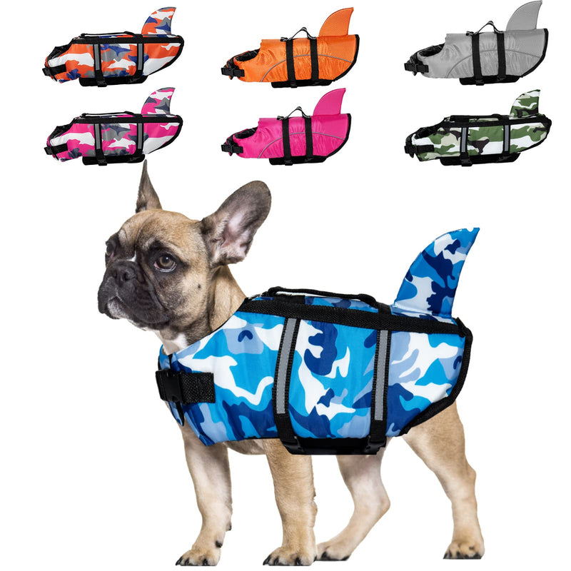 JOYPAWS Dog Life Jacket Fashion Dog Safety Vest Saver Adjustable Preserver with High Buoyancy and Durable Rescue Handle for Small,Medium,Large Dogs X-Small Camouflage Blue - PawsPlanet Australia