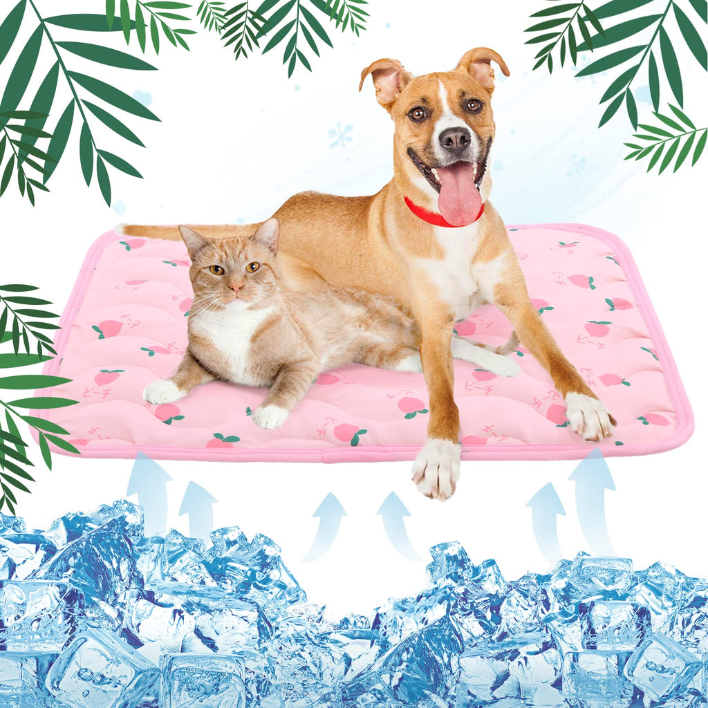 Kuoser Pet Cooling Mat, Cute Printed Self Cooling Summer Pad for Small Medium Large Dogs Cats, Breathable & Washable Ice Silk Cool Mat, Puppy Heat Relieve Ice Blanket for Kennel Sofa Bed Floor Small (19.7'' × 15.7'') Pink - PawsPlanet Australia