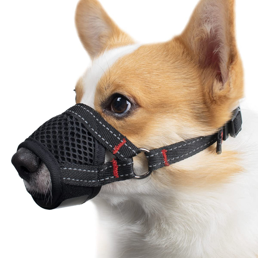 Dog Muzzle, Reflective Soft Muzzle for Small Medium Large Dogs Corgi Beagle and Golden Retriever, Adjustable Muzzle with Velcro for Biting Chewing S Black - PawsPlanet Australia