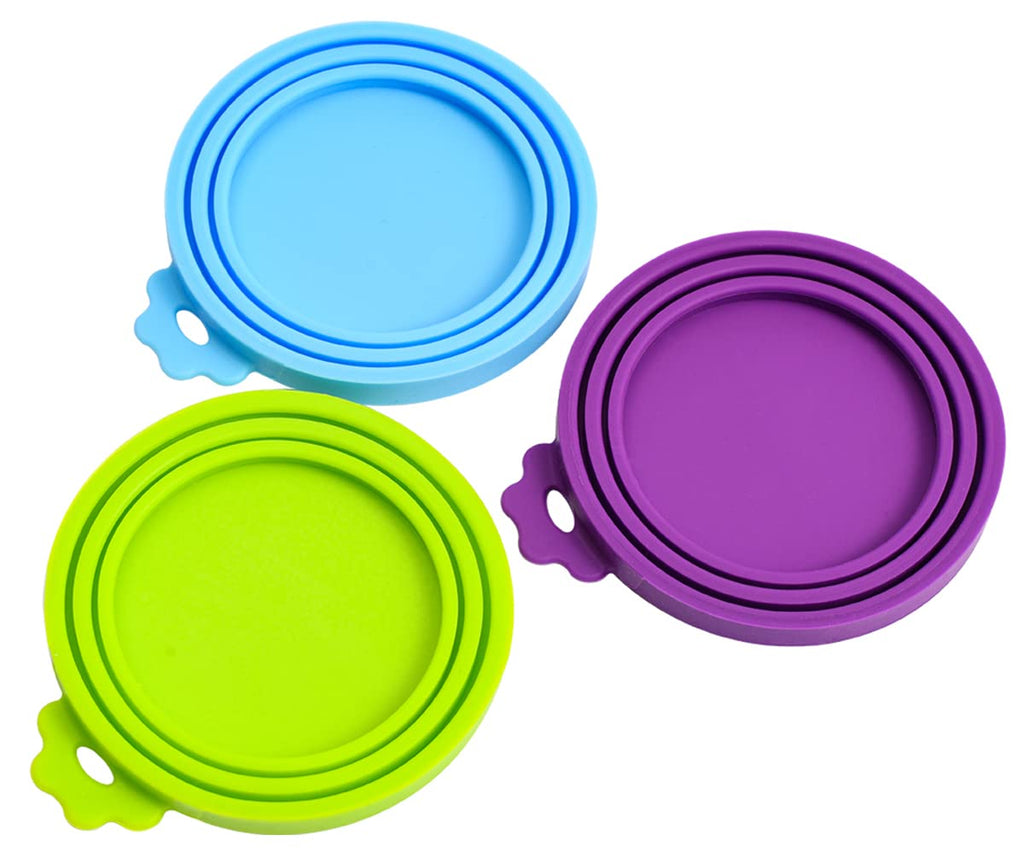 COMTIM Silicone Can Covers for Pet Food Cans, Dog Cat Food Can Lids Covers, Reusable Universal Size Can Toppers Fit Small Medium Large Cans (Blue Green Purple) Blue Green Purple - PawsPlanet Australia