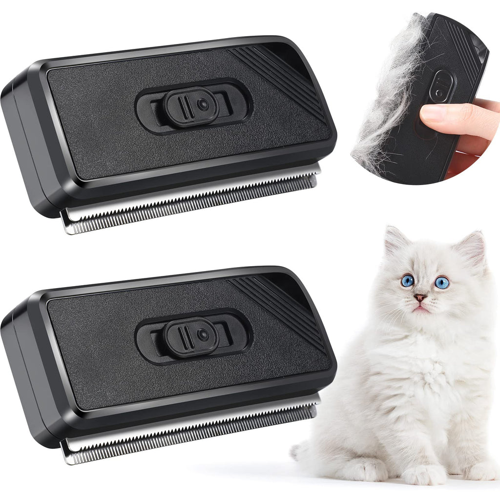 2 Pcs Self Cleaning Slicker Brush Portable PET Grooming Dematting Brush Shedding Remover Brush Comb for Dogs Cats Pets Undercoat Long Short Hair Loose Fur Tangled Hair Removal Massage, Mats, Black - PawsPlanet Australia
