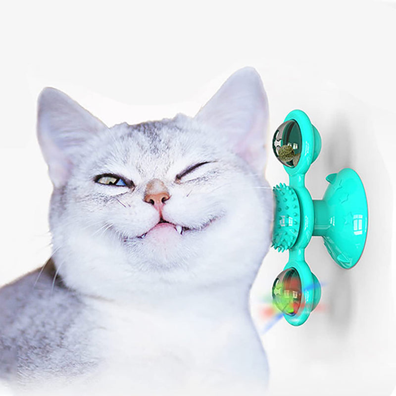 FIIL Interactive Windmill Cat Toys with Catnip and LED Ball, Turntable Rotating Interactive Cat Spinning Toys with Suction Cup(Blue). - PawsPlanet Australia