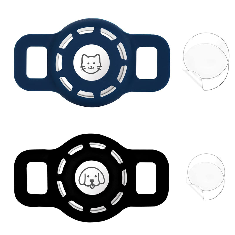 Airtag Cat Collar Holder for Apple Air Tag Cat Collar Holder Within 1/2 inch, Airtag Dog Collar Holder, 2 Pack Airtag Pet Collar Holder for Apple Airtag Collar Small and 2 Pack Airtag Protector Ci-Black+Navy_Blue - PawsPlanet Australia