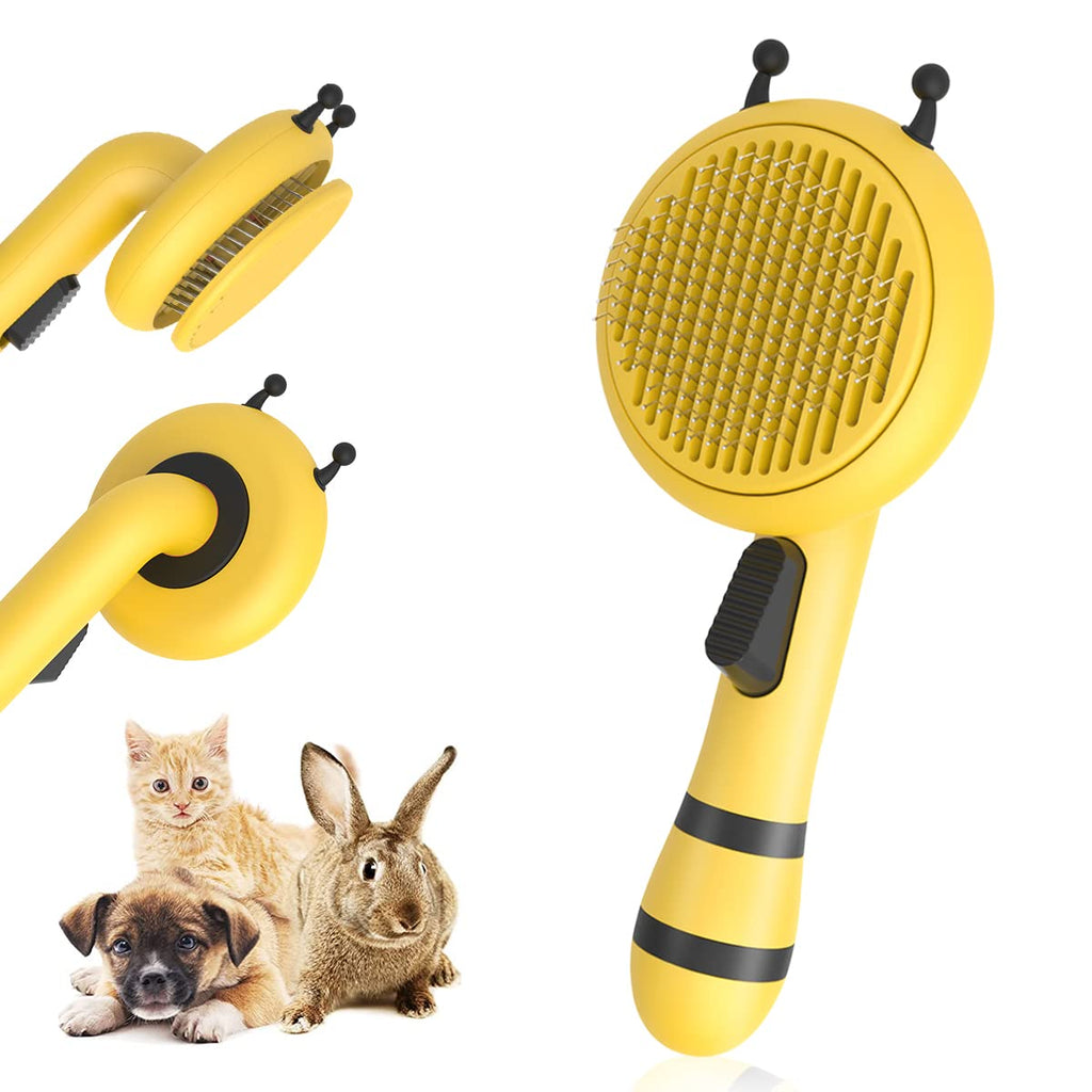 PETSTAY Cat Brush Deshedding Brush for Shedding and Grooming, Self Cleaning Slicker Brush for Pet Massage, Cat Combs for Grooming Short or Long Haired Cats, Easily Removes Mats, Tangles Yellow - PawsPlanet Australia