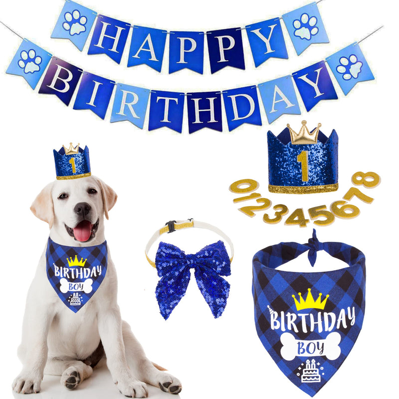 Dog Birthday Hat Bandana - Dog Birthday Party Supplies Birthday Dog Hat with Numbers Dog Scarf Bow and Happy Birthday Banner Set - PawsPlanet Australia