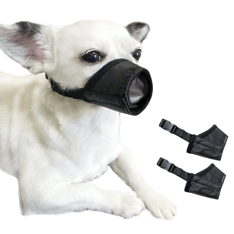 MoiiLavin Dog Muzzle XXS (2 Packs) for Small Dogs with Long Snout Quick Fit Dog Muzzle Adjustable Prevent from Biting Barking and Chewing XS Soft Muzzle Black+Black - PawsPlanet Australia