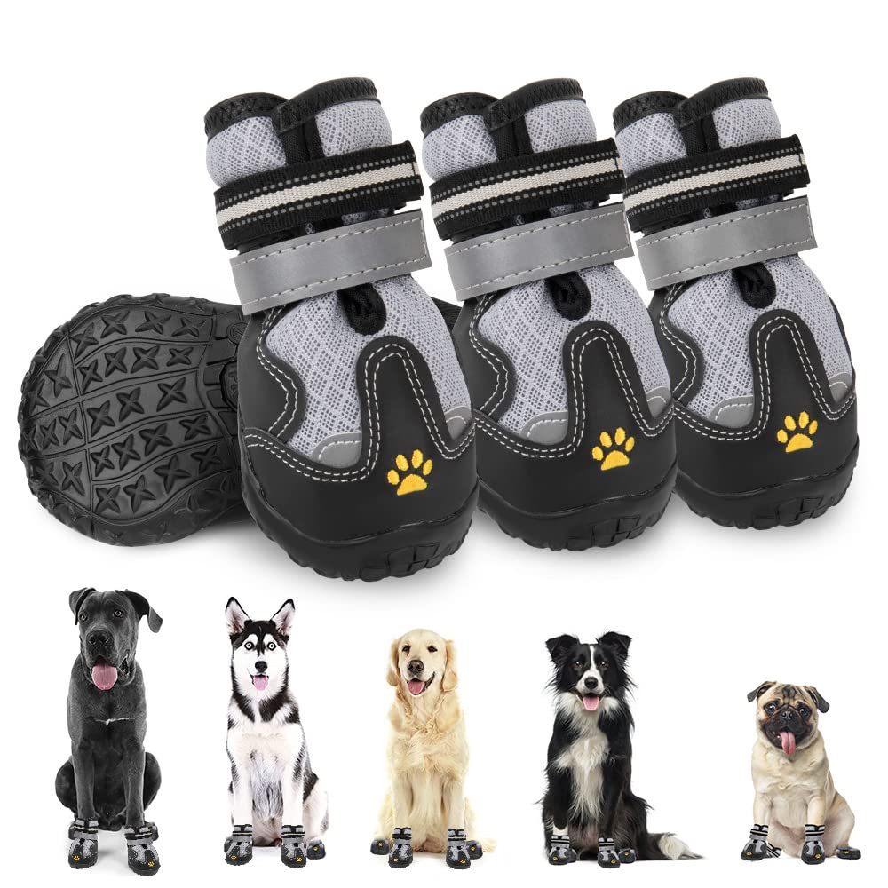 SlowTon Breathable Dog Boots, Soft Padded Dog Shoes Paw Protector for Hot Pavement, Waterproof Anti-Slip Rubber Booties for Small Medium Large Size Dogs Outdoor Walking Running Hiking Grey Mesh Breathable Size 2: L2.4"*W2.0" - PawsPlanet Australia