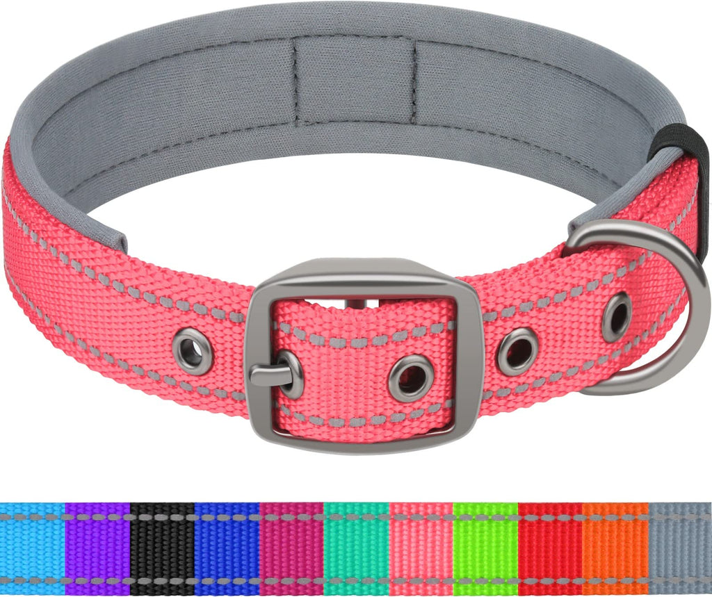 Taglory Neoprene Padded Dog Collar, Reflective Pet Collar with Metal Buckle, Heavy Duty Wide Nylon Dog Collars for Small Medium Large and Extra Large Dogs Small (Pack of 1) Baby Pink - PawsPlanet Australia