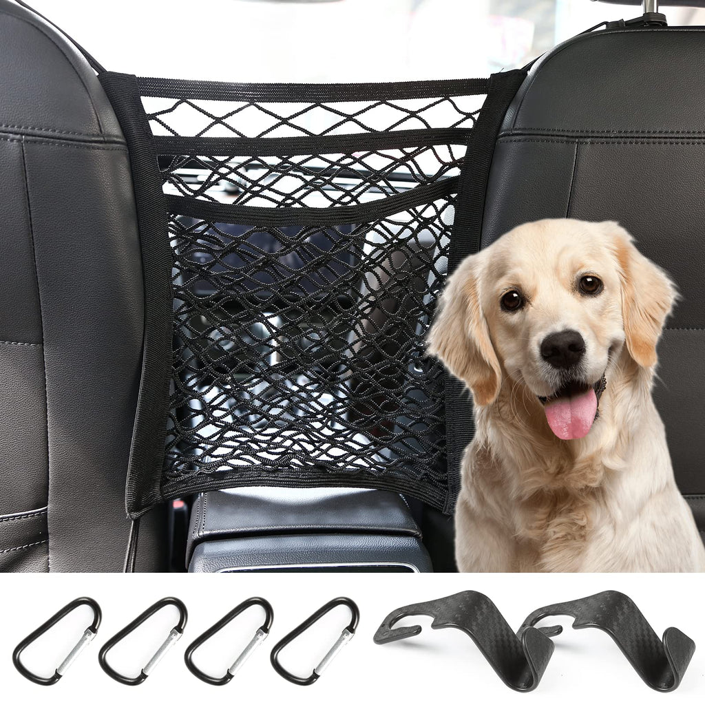 Dog Car Net Barrier, 3-Layer Thicken Car Mesh Organizer with 2 Seat Headrest Hooks & 4 Replaceable Metal Carabiner, Car Mesh Organizer for Driving Safely with Children & Pets - PawsPlanet Australia