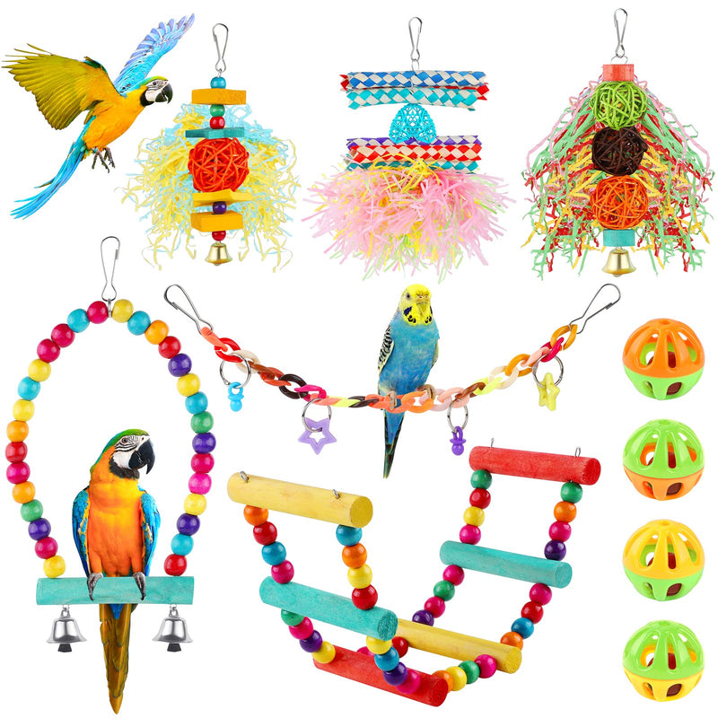 Tiibot 10 Pieces Bird Parakeet Toys Small Parrot Chewing Toys Parrot Cage Foraging Hanging Toys Bird Swing Bird Ladder for Parrots Lovebird Cockatiel Conure - PawsPlanet Australia