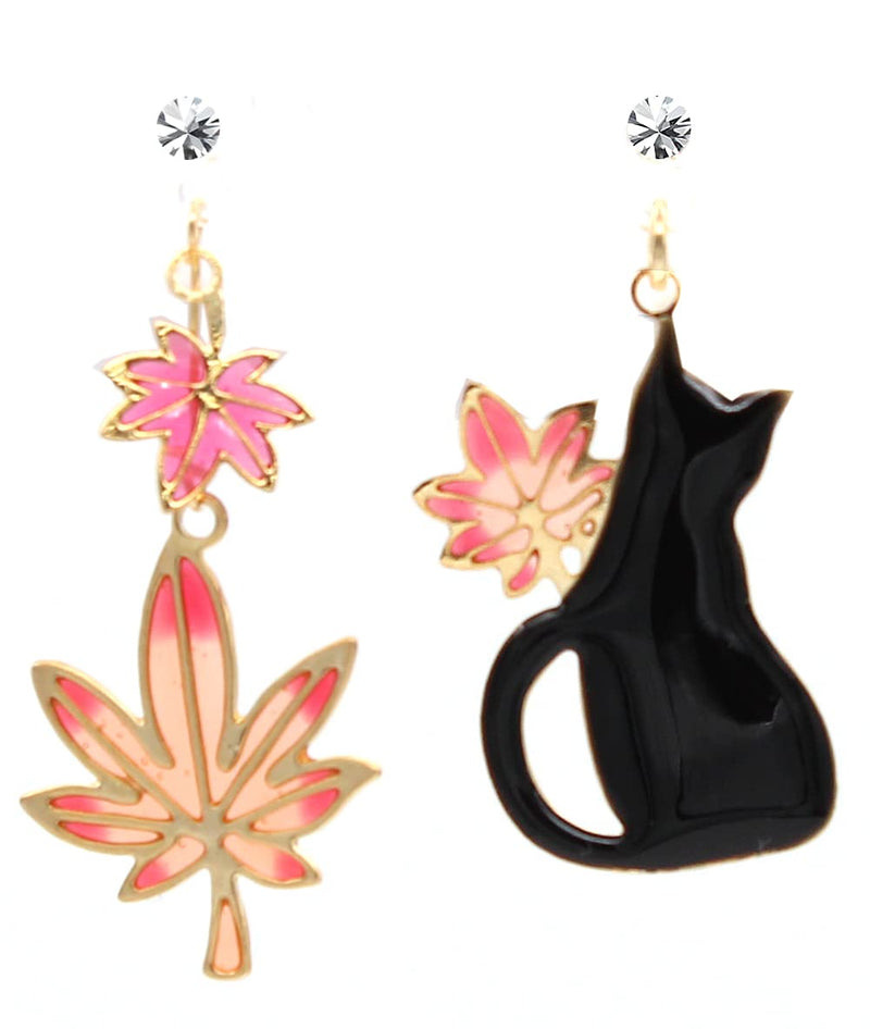 miwaki Earrings women Titanium Post Cat Cherry Blossom Epo Enamel Resin Accessories Made in Japan acc20 Big Maple, Black Cat - PawsPlanet Australia