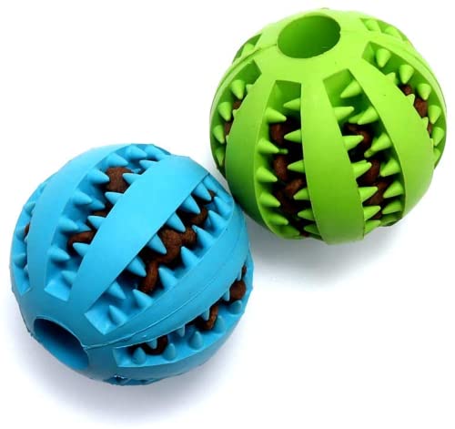 VECH 2 Pack Dog Chew Toys, Non-Toxic Rubber Dog Toy Ball for Pet Tooth Cleaning Chewing Playing, IQ Treat Ball for Medium and Large Dogs-Blue & Green - PawsPlanet Australia