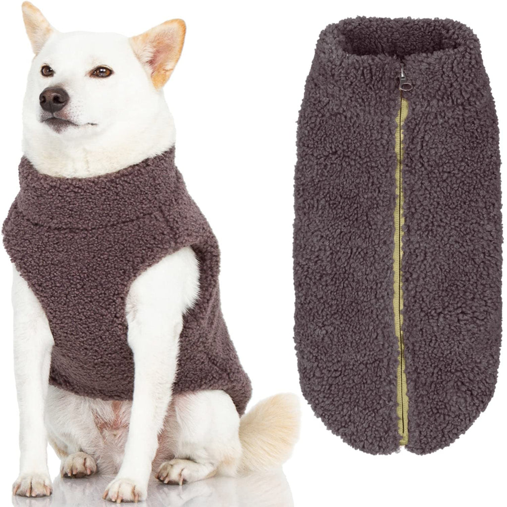 Gooby Sherpa Vest Dog Sweater - Warm Fuzzy Fleece Step in Dog Jacket Without Ring Leash - Winter Small Dog Sweater - Dog Sweaters for Small Dogs and Medium Dogs for Indoor and Outdoor Use X-Small chest (~11") Warm Gray - PawsPlanet Australia