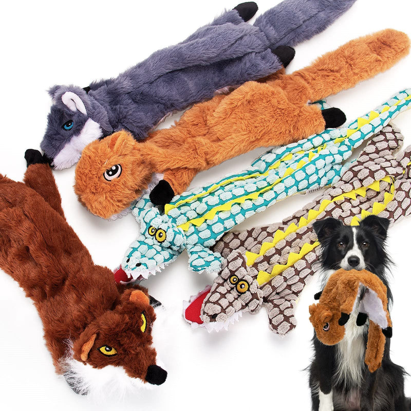 Dog Squeaky Toys 5 Pack, No Stuffing Animals Dog Toy, Cute Animal Figures (Squirrel, Coffee Fox, Gray Wolf, Gray Alligator, Blue Alligator), Durable Long-Toothed Pet Toys - PawsPlanet Australia