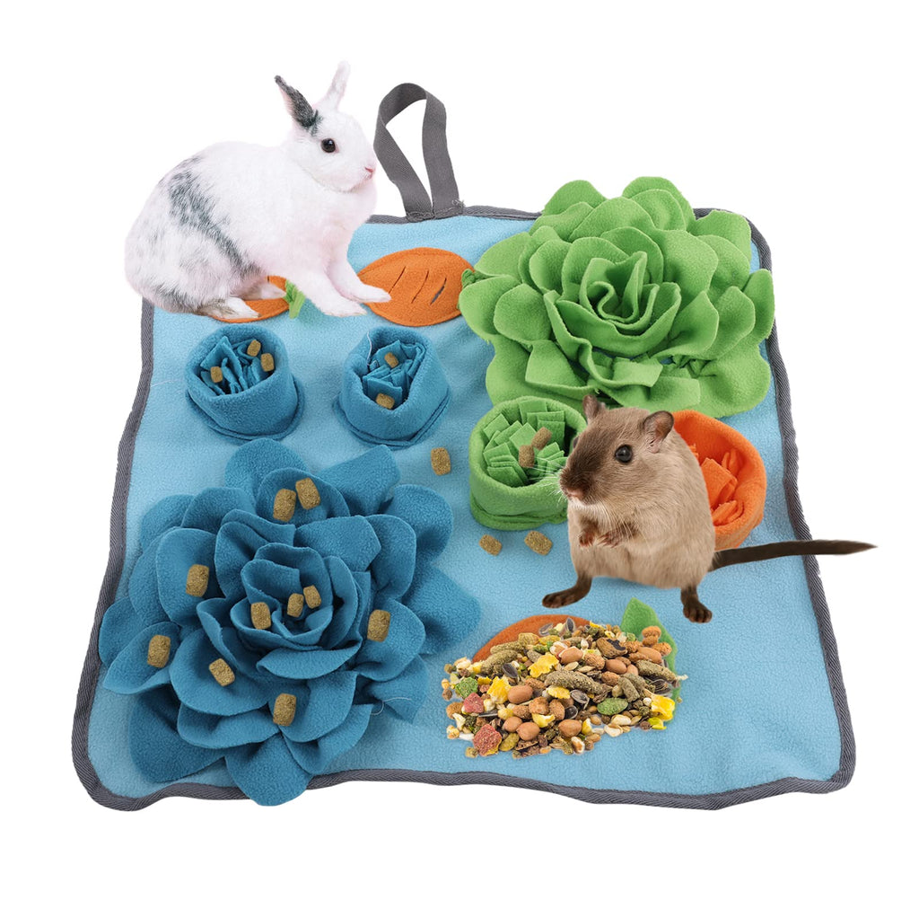 Preferhouse Rabbit Sniffing Pad Pet Snuffle Mat Slow Food Training Foraging Sniffing Blanket Puzzle Toys Foraging Skills for Food Feeder Feeding Mat for Hamster Rabbit Bird Square Blue - PawsPlanet Australia