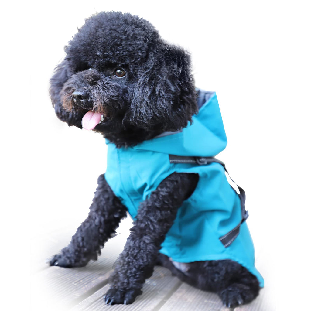 LAKWAR Dog Raincoat Hooked Dog Rain Jacket with Harness for Small Dogs Puppies,with Reflective Strip Waterproof and Lightweight for Outdoor Green - PawsPlanet Australia