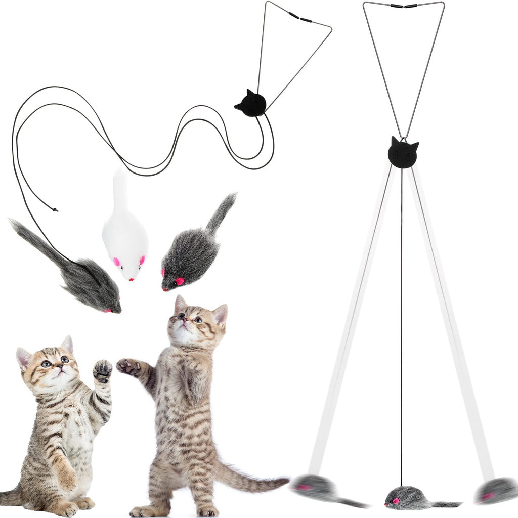 4 Pieces Hanging Door Cat Toy Interactive Bouncing Mouse Cat Toy Stress Relieve Hanging Cat Toys for Cat with Elastic Band Mouse Shape Cat Feather Toys for Indoor Outdoor Cat Play Chase - PawsPlanet Australia