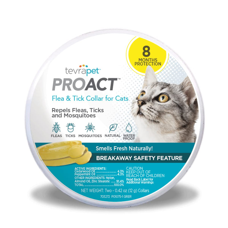 TevraPet Proact Flea and Tick Collar for Cats, 8 Months of Flea and Tick Protection, Repels Mosquitos - 2ct - PawsPlanet Australia