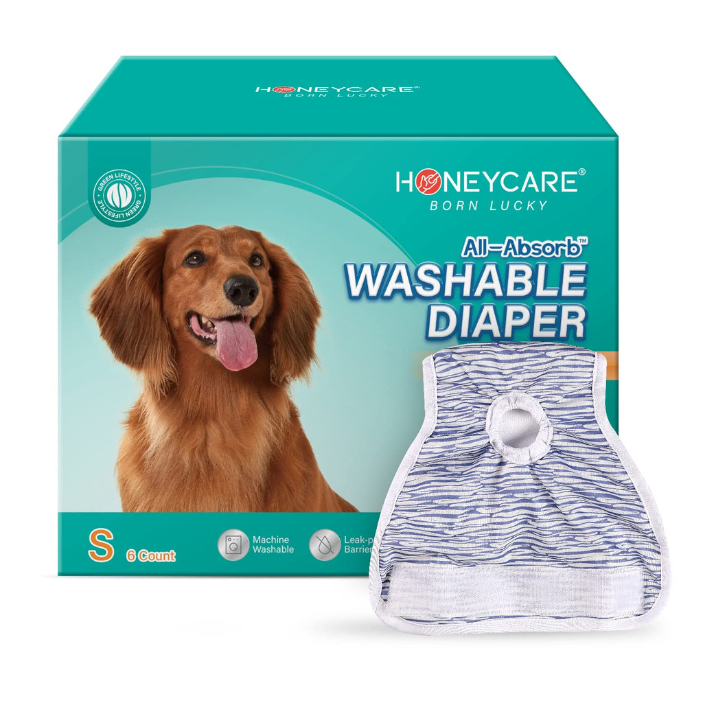 HONEY CARE Washable Dog Diapers (6 Pack) of Durable Dog Diapers, Premium Absorbent Doggie Diapers in Excitable Urination, Period, Incontinence Female S - PawsPlanet Australia