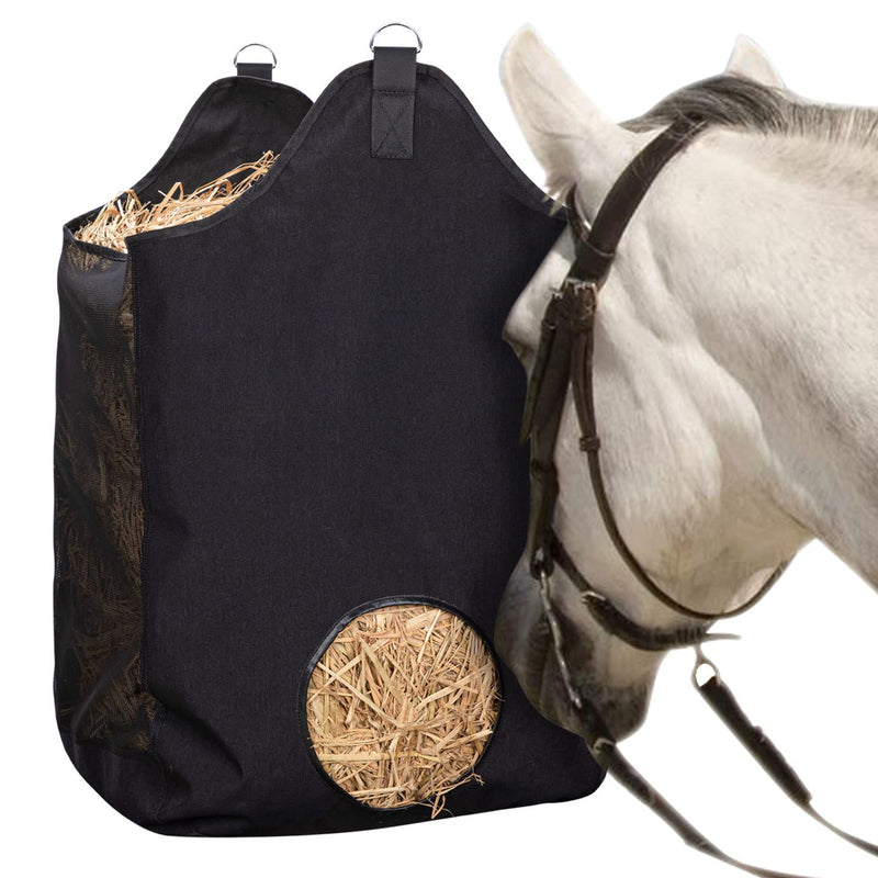 ZELARMAN Horse Hay Bag with Large Capacity，Slow Feeder Hay Nets， Leather Trim Feeding Bag for Horses, Sheep Small Black - PawsPlanet Australia