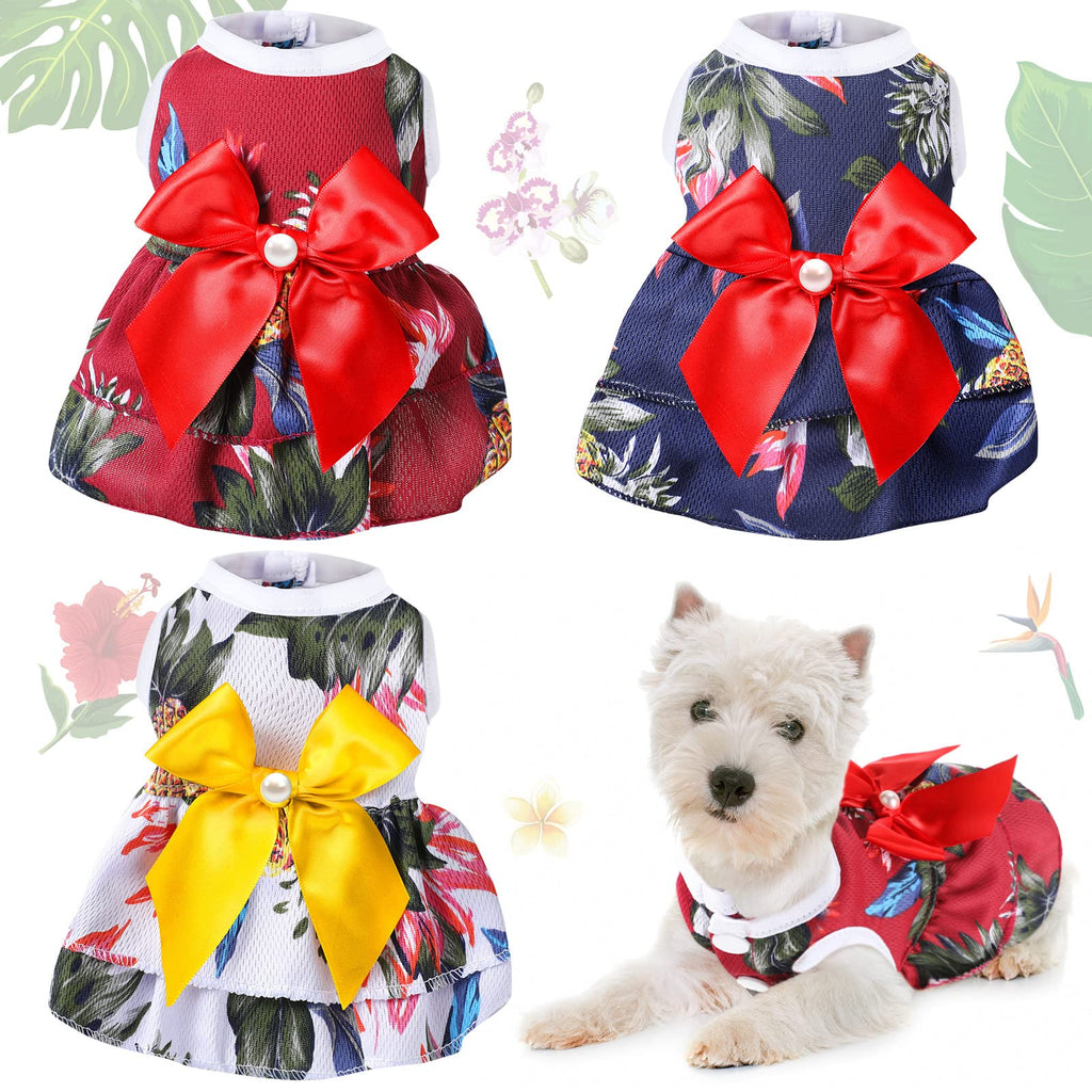 3 Pieces Cute Dog Dress Pineapple Hawaii Dog Cat Clothes Bowknot Puppy Dress Summer Outfits for Dogs Soft Pineapple Dog Clothes for Cats Puppy Dogs, X-Small - PawsPlanet Australia