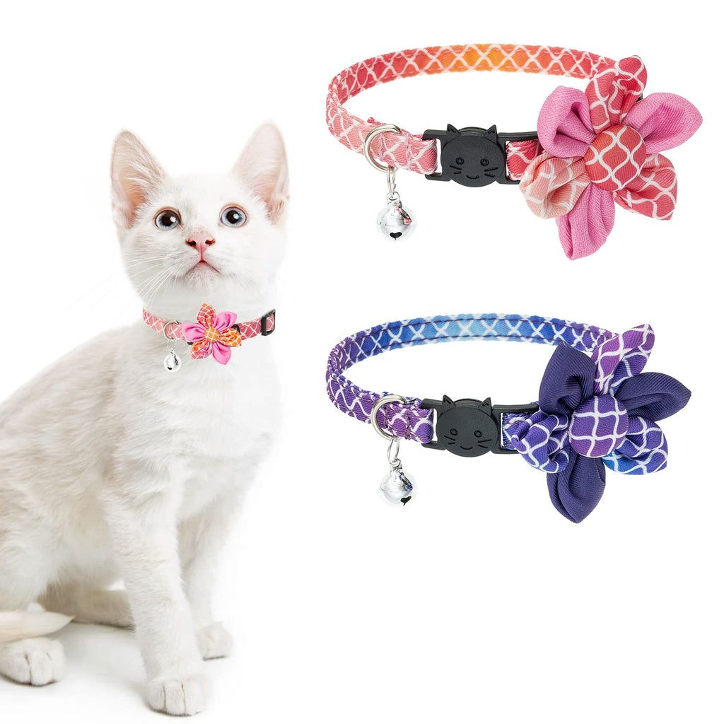 BINGPET Breakaway Cat Collar with Removable Bow Tie, 2 Pcs Adjustable Soft Cat Collars with Bell and Cute Fruit Patterns, for Kitties Daily & Holiday Wear Floral - PawsPlanet Australia