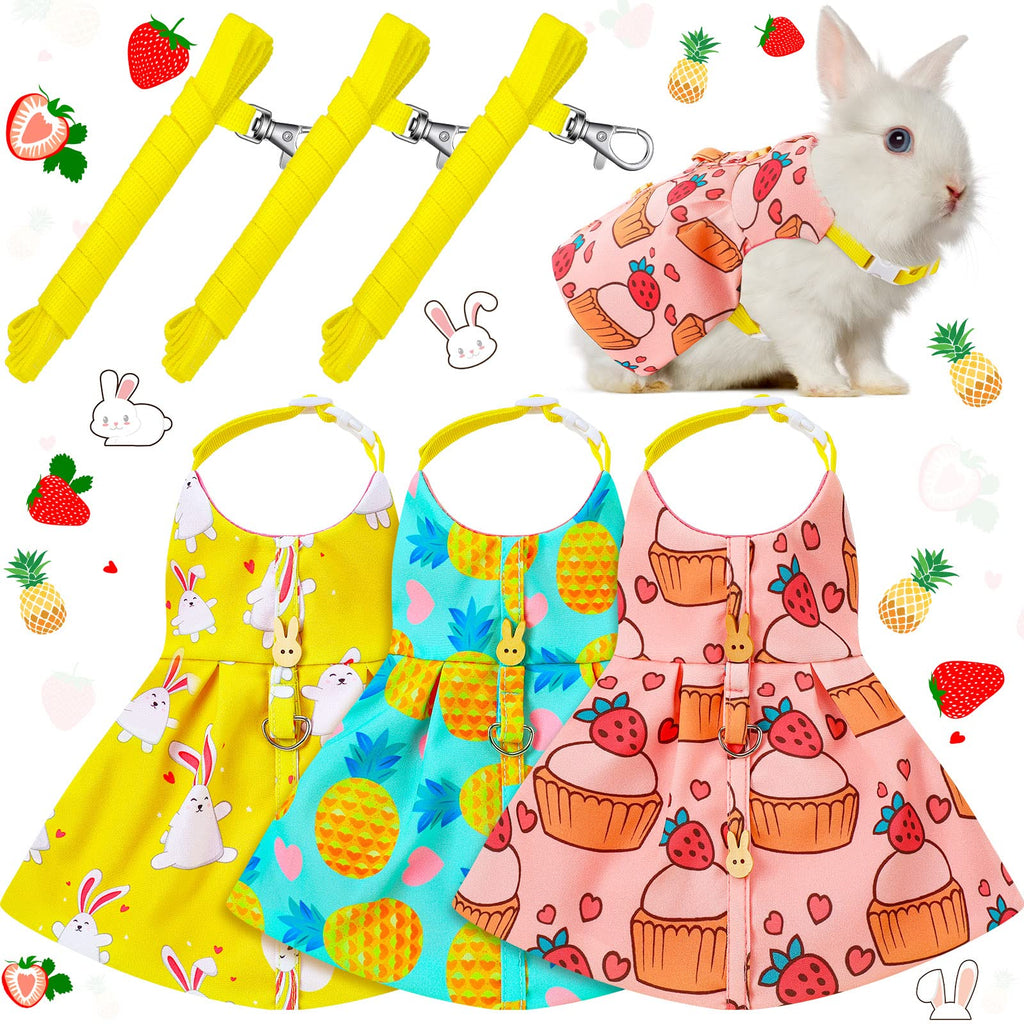 3 Piece Cute Rabbit Leash and Harness Set, Bunny Rabbit Dress Clothes Walking Harness Vest Escape Proof Pet Supply for Rabbit Hedgehog Ferret Guinea Pig Cake, Bunny, Pineapple - PawsPlanet Australia