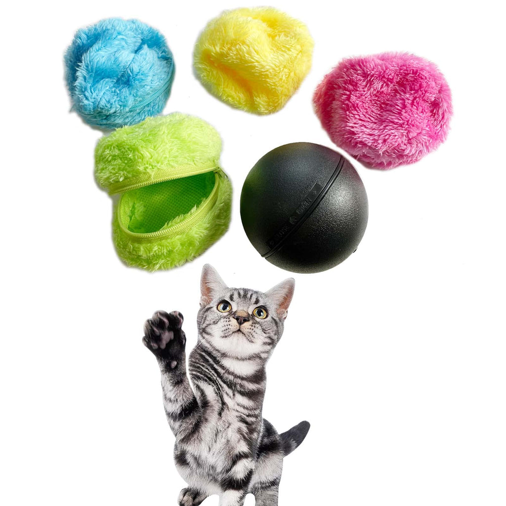 Magic Roller Ball Toy for Cat Dogs Pet Automatic Ball Cat Interactive Toys Active Rolling Ball with 4 Color Plush Ball Cover Indoor Electric Kitten Ball Toys Battery Powered Funny Floor Cleaning - PawsPlanet Australia