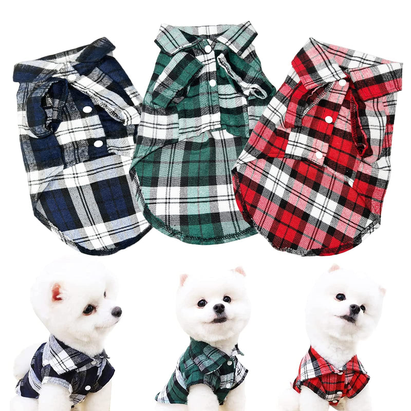 SGQCAR 3Piece Plaid Pet Shirt Dog Polo Shirts Classical Buffalo Pet Clothes Breathable Cats T-Shirt for Small Medium Dogs Puppy 3Colors XS 3 Color X-Small - PawsPlanet Australia