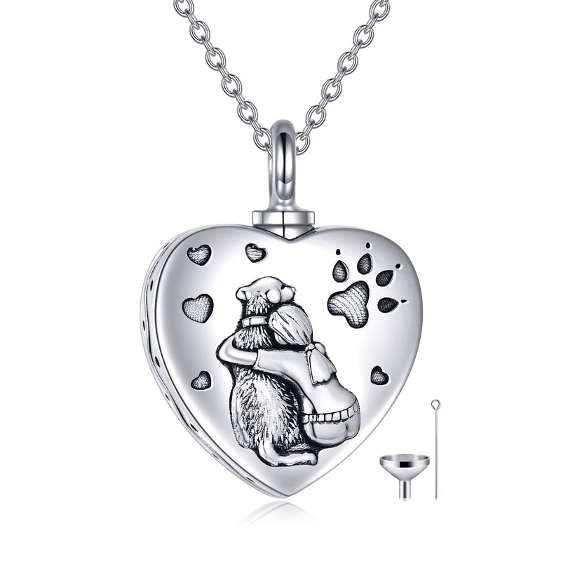 POTOPYY Sterling Silver Dog Urn Necklace for Ashes, Dog Memorial Keepsake Cremation w/Funnel Filler Memorial Jewelry Gifts for Women Girls - PawsPlanet Australia