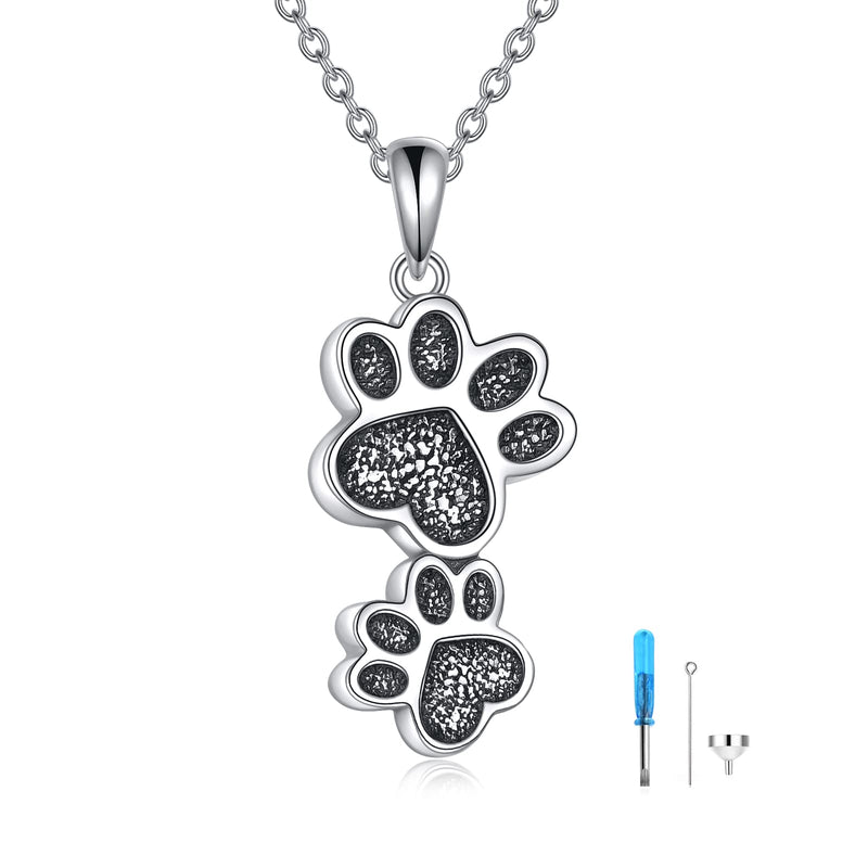 Dog Pet Urn Necklace for Ashes Sterling Silver Double Paw Print/Cross/Dog with Girl/Infinity Memorial Ash Keepsake Cremation Jewelry Gifts for Women Dog Cat Lovers - PawsPlanet Australia
