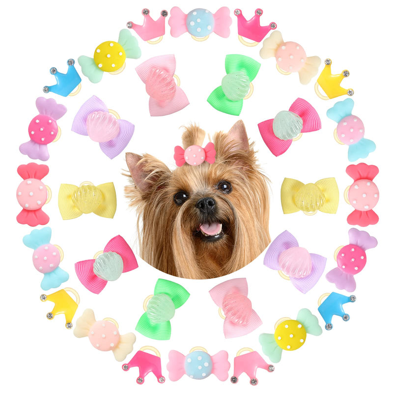 30 Pcs 3 Designs Dog Bows Puppy Hair Bows with Rubber Bands Small Pet Grooming Bows Cute Dog Hairband Assorted Colors Dog Hair Accessories for Pet Dog Hair Accessories - PawsPlanet Australia